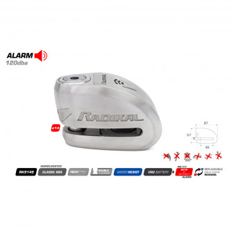 Radikal Bremsscheibenschloss Alarm SRA Inox Durchmesser 14