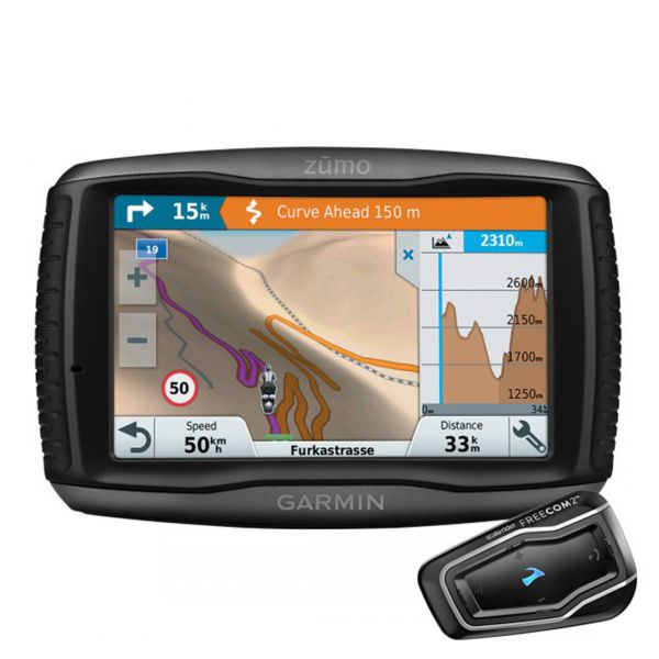GPS-Navigation Garmin Zumo595 Travel Edition et Scala Rider Freecom 2