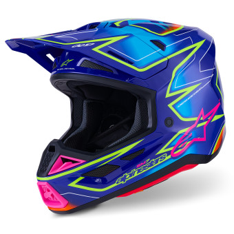 Casque Cross Alpinestars S-M7 Cast Blue Pink Yellow Fluo Glossy Casque Cross Alpinestars S-M7 Cast Blue Pink Yellow Fluo Glossy