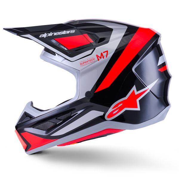 Alpinestars S-M7 Rise Black Silver Red Fluo Glossy
