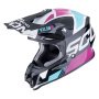 Casque Cross Scorpion VX-16 Evo Air Analog Black Metal Blue Pink