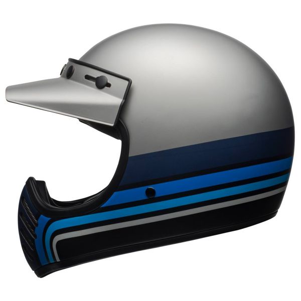 Bell Moto-3 Matte Silver Black Blue Stripes