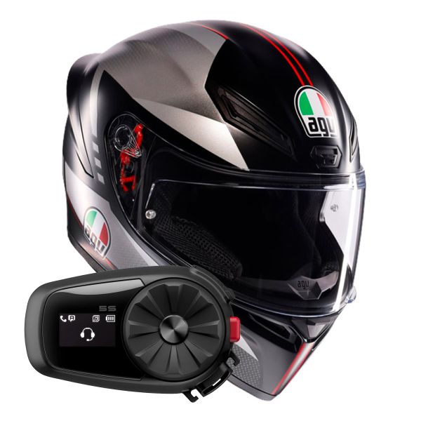 Integral AGV K1 S Lap Matt Black Grey Red + Kit Bluetooth 5S Solo Integral AGV K1 S Lap Matt Black Grey Red + Kit Bluetooth 5S Solo