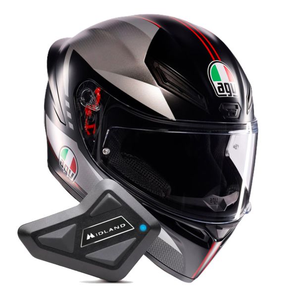 Integral AGV K1 S Lap Matt Black Grey Red + Kit Bluetooth BT Mini Integral AGV K1 S Lap Matt Black Grey Red + Kit Bluetooth BT Mini