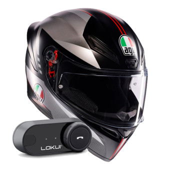 Integral AGV K1 S Lap Matt Black Grey Red + Kit Bluetooth Lokui K30