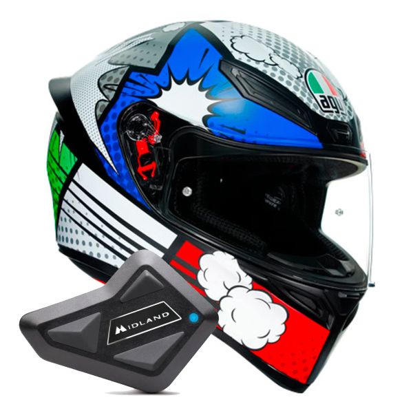 Integral AGV K1 S Multi Bang Matt Italy Blue + Kit Bluetooth BT Mini