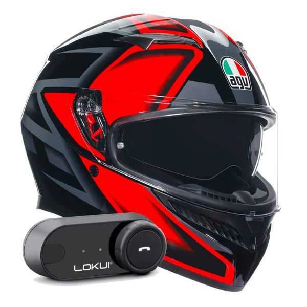 Integral AGV K3 Multi Compound Black Red + Kit Bluetooth Lokui K30