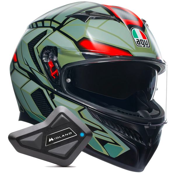 Integral AGV K3 Multi Decept Matt Black Green Red + Kit Bluetooth BT Mini