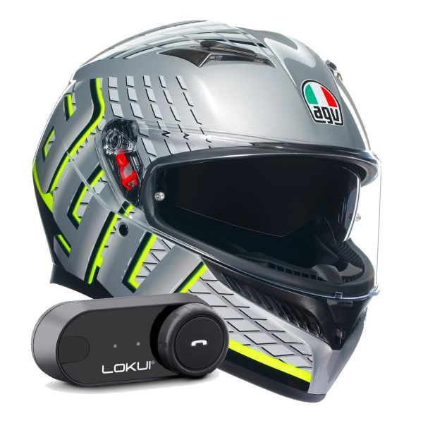 Integral AGV K3 Multi Fortify Grey Black Yellow Fluo + Kit Bluetooth Lokui K30