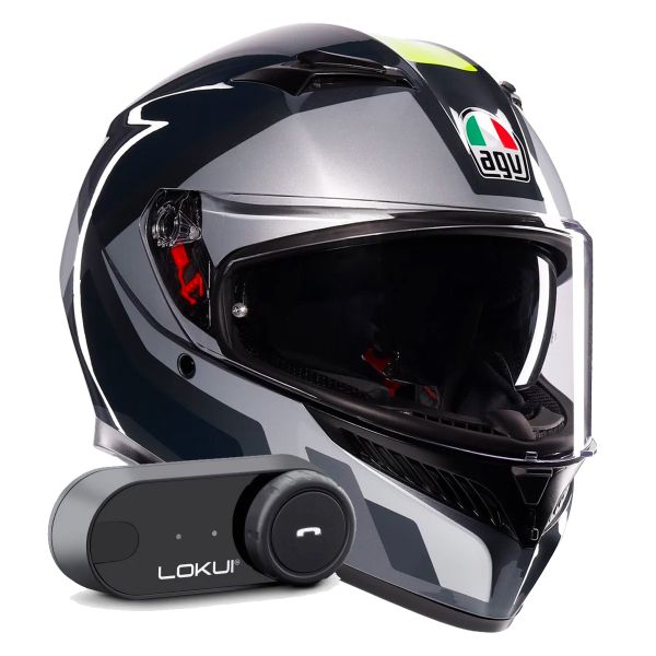 Integral AGV K3 Shade Grey Yellow Fluo + Kit Bluetooth Lokui K30