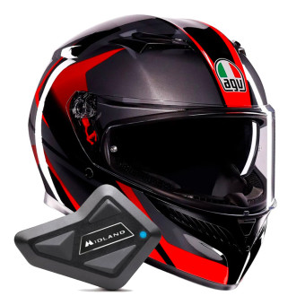 Integral AGV K3 Striga Black Grey Red + Kit Bluetooth BT Mini