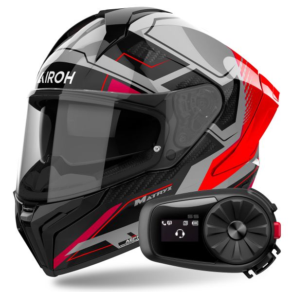 Integral Airoh Matryx Rocket Red Fluo + Kit Bluetooth 5S Solo