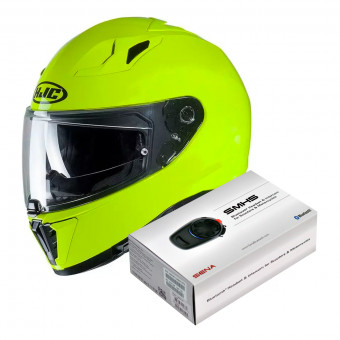 Integral HJC i70 Fluo Green + Kit Bluetooth Sena SMH5 Solo