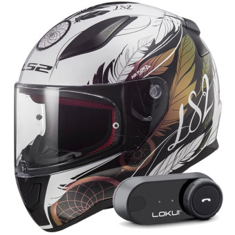 Integral LS2 Rapid II Boho White Black Pink FF353 + Kit Bluetooth Lokui K30