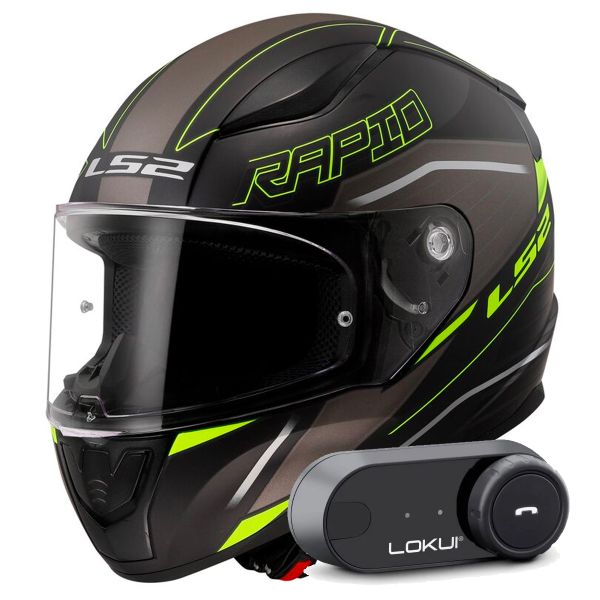 Integral LS2 Rapid II Rokku Matt Black H-V Yellow FF353 + Kit Bluetooth Lokui K30