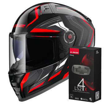 Integral LS2 Vector II Alizer Black Red FF811 + Kit Bluetooth 4X Cardo