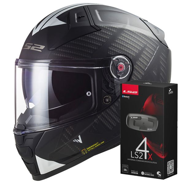 Integral LS2 Vector II Splitter Black White FF811 + Kit Bluetooth 4X Cardo