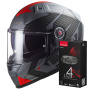 Casque Integral LS2 Vector II Splitter Matt Titanium Red FF811 + Kit Bluetooth 4X Cardo