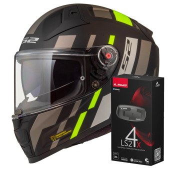 Integral LS2 Vector II Tron Matt Black H-V Yellow FF811 + Kit Bluetooth 4X Cardo