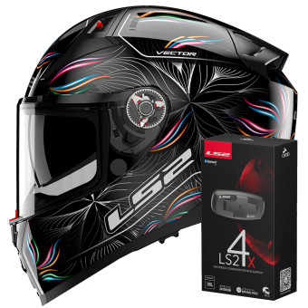 Integral LS2 Vector II Tropical Black White FF811 + Kit Bluetooth 4X Cardo