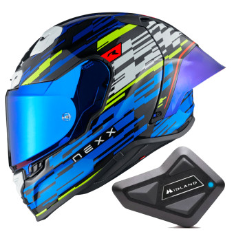 Integral Nexx X.R3R Glitch Racer Blue Neon + Kit Bluetooth BT Mini
