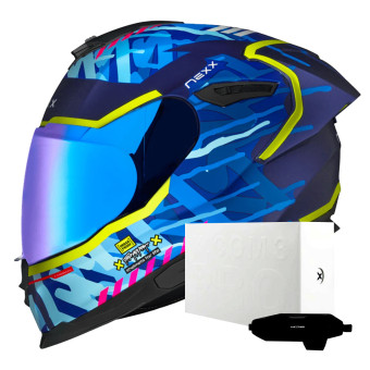 Casque Integral Nexx Y.100R Urbangram Indigo Blue Matt + X.COM 3 Pro Casque Integral Nexx Y.100R Urbangram Indigo Blue Matt + X.COM 3 Pro