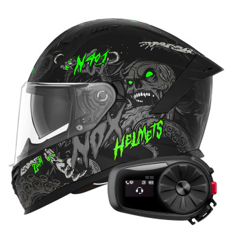 Integral NOX N401 Zumbi Matt Black Neon Green + Kit Bluetooth 5S Solo