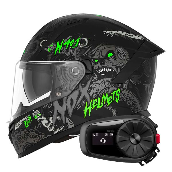Integral NOX N401 Zumbi Matt Black Neon Green + Kit Bluetooth 5S Solo