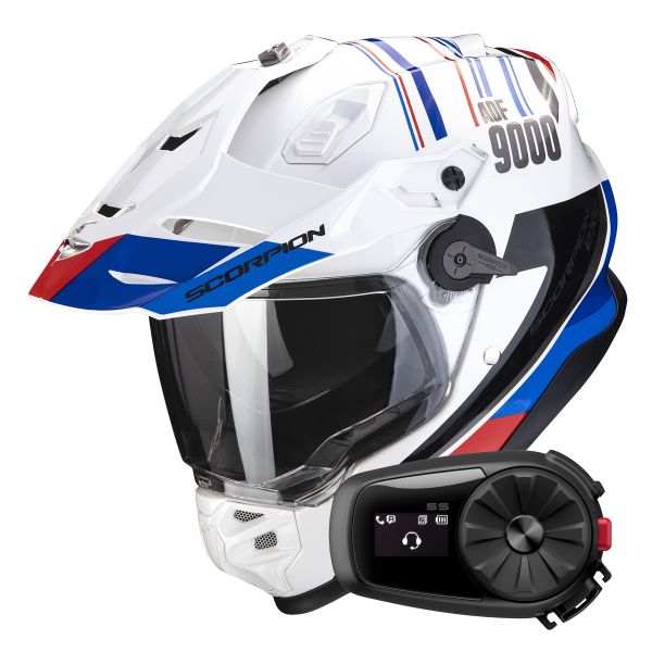 Integral Scorpion ADF 9000 Air Desert White Blue Red + Kit Bluetooth 5S Solo