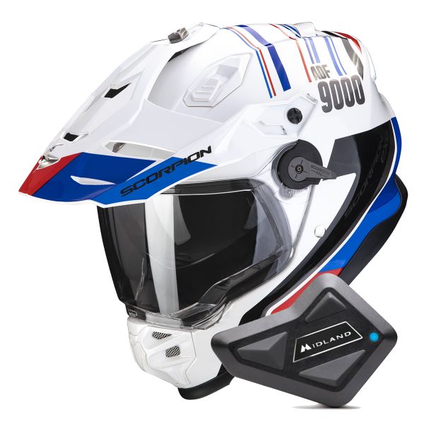 Integral Scorpion ADF 9000 Air Desert White Blue Red + Kit Bluetooth BT Mini