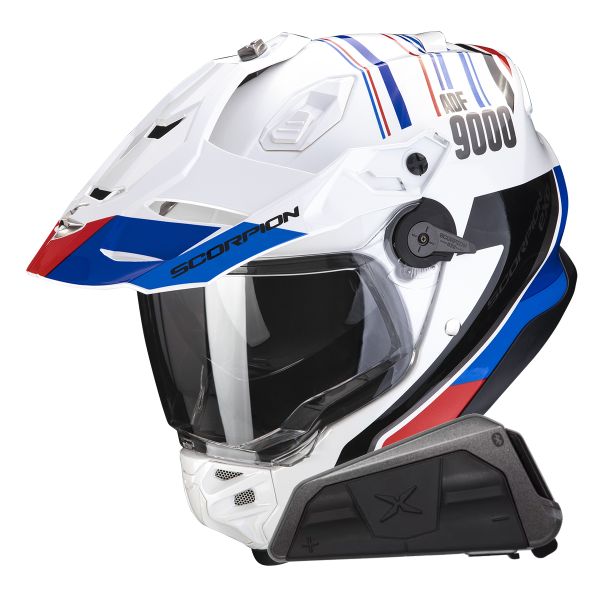 Integral Scorpion ADF 9000 Air Desert White Blue Red + Kit bluetooth Exo-Com Link-1
