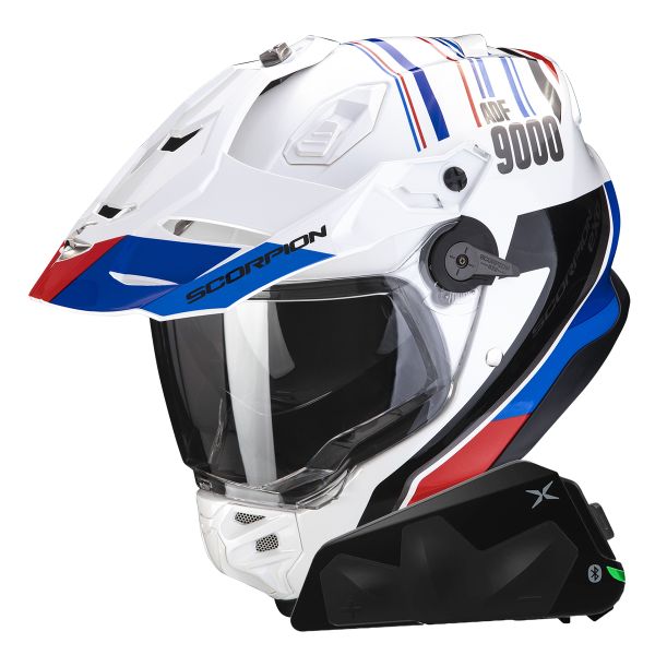 Integral Scorpion ADF 9000 Air Desert White Blue Red + Kit bluetooth Exo-Com Link-1C