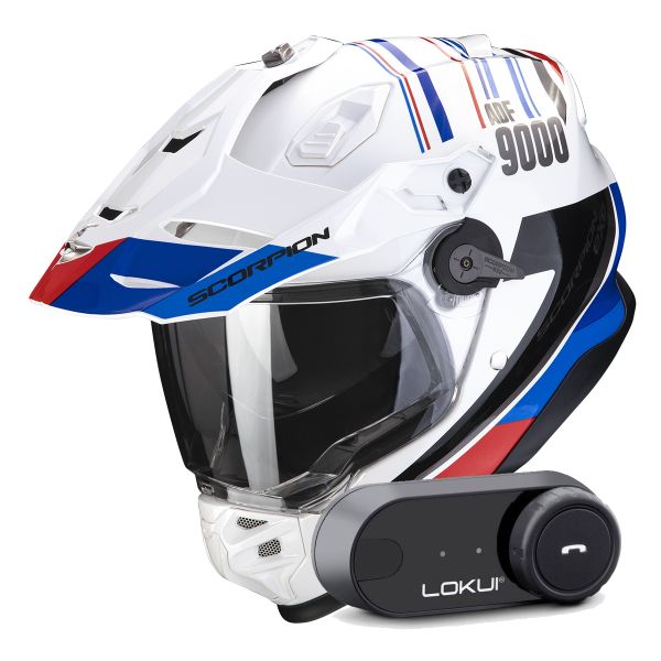 Integral Scorpion ADF 9000 Air Desert White Blue Red + Kit Bluetooth Lokui K30