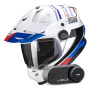 Casque Integral Scorpion ADF 9000 Air Desert White Blue Red + Kit Bluetooth Lokui K30