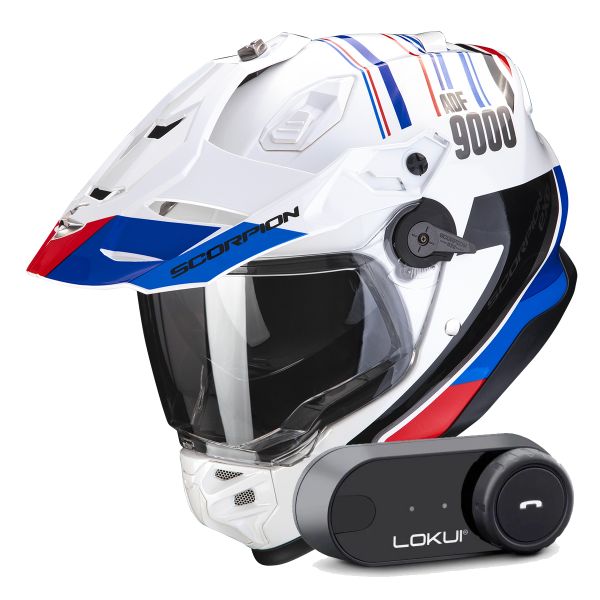 Integral Scorpion ADF 9000 Air Desert White Blue Red + Kit Bluetooth Lokui K30