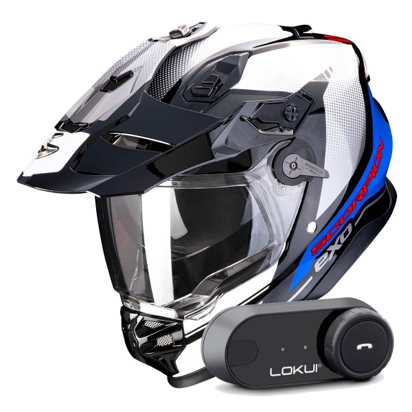 Integral Scorpion ADF 9000 Air Trail Black Blue White + Kit Bluetooth Lokui K30