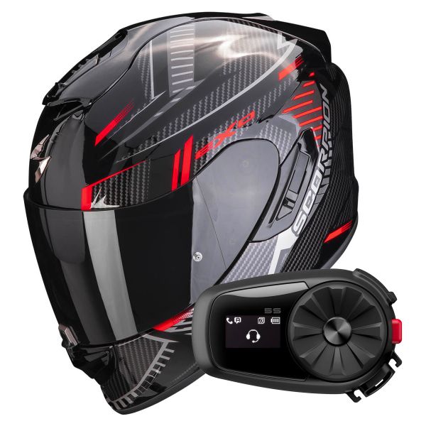 Integral Scorpion Exo 1400 Evo Air Shell Black Red + Kit Bluetooth 5S