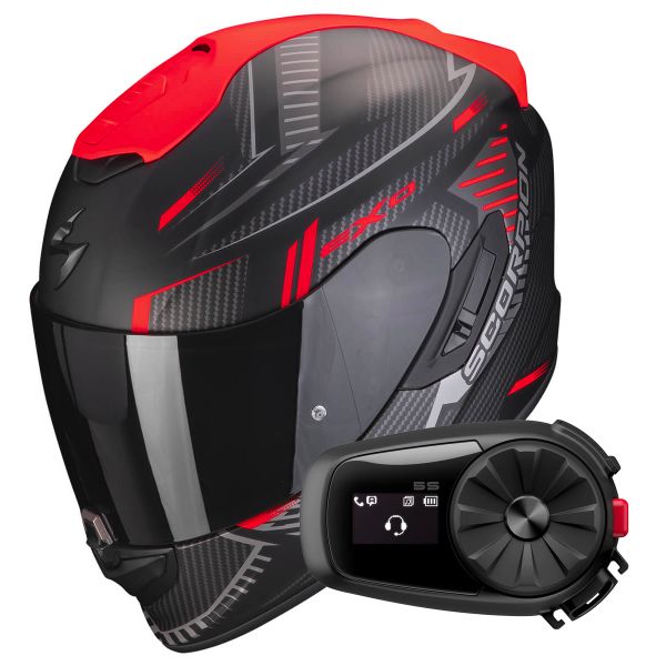 Integral Scorpion Exo 1400 Evo Air Shell Matt Black Red + Kit Bluetooth 5S