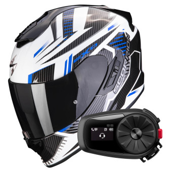 Integral Scorpion Exo 1400 Evo Air Shell White Blue + Kit Bluetooth 5S