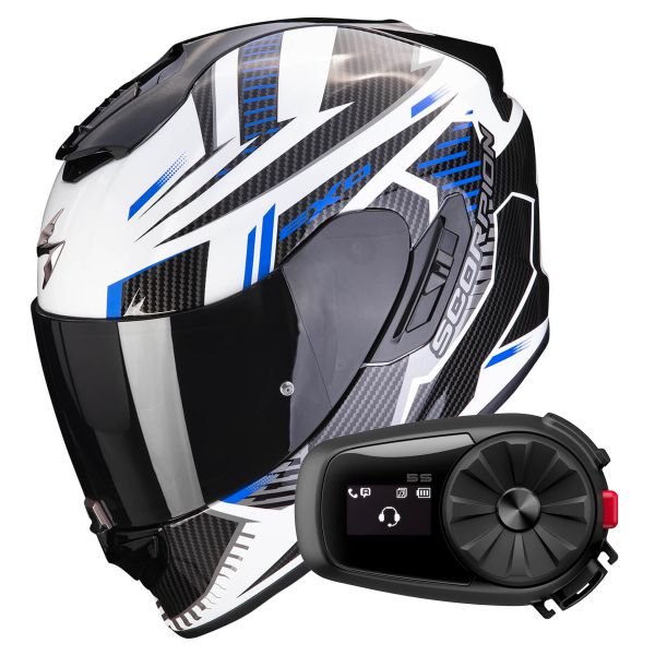 Integral Scorpion Exo 1400 Evo Air Shell White Blue + Kit Bluetooth 5S