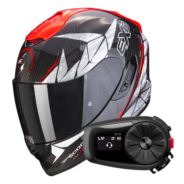 Integral Scorpion Exo 1400 Evo Carbon Air Aranea Black Neon Red + Kit Bluetooth 5S