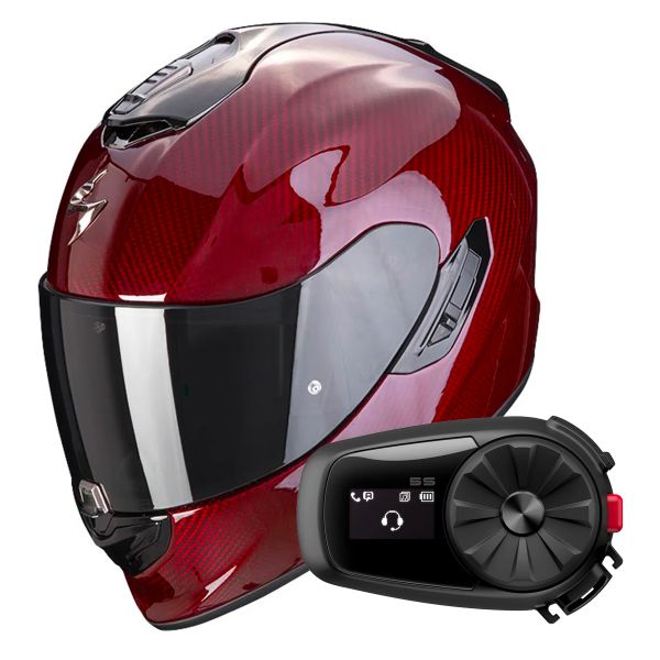 Integral Scorpion Exo 1400 Evo Carbon Air Solid Red + Kit Bluetooth 5S