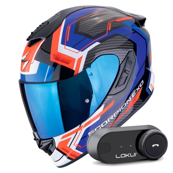 Integral Scorpion Exo 1400 Evo II Air Linart Black Blue Red + Kit Bluetooth Lokui K30