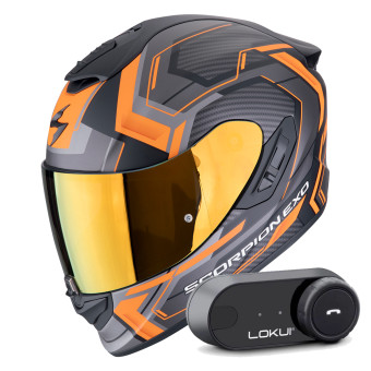 Integral Scorpion Exo 1400 Evo II Air Linart Matt Black Orange + Kit Bluetooth Lokui K30