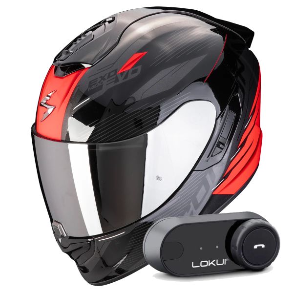 Integral Scorpion Exo 1400 Evo II Air Luma Black Red + Kit Bluetooth Lokui K30