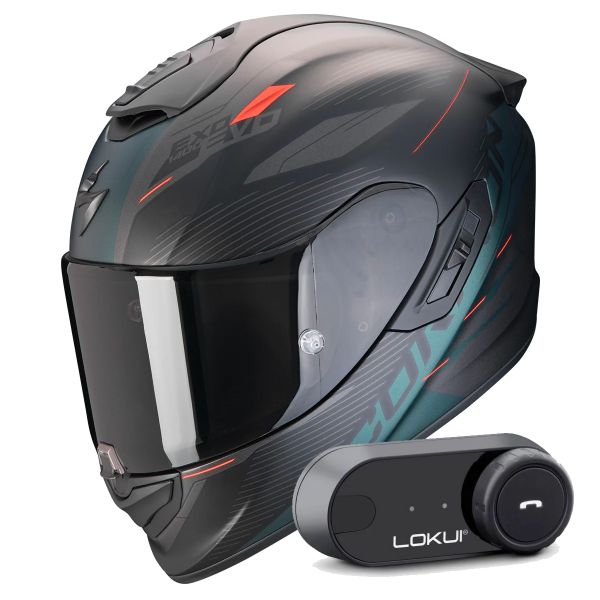 Integral Scorpion Exo 1400 Evo II Air Luma Matt Black Green + Kit Bluetooth Lokui K30