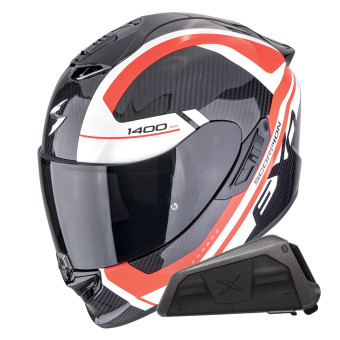 Integral Scorpion Exo 1400 Evo II Carbon Air Enko Red White + Kit bluetooth Exo-Com Link-1
