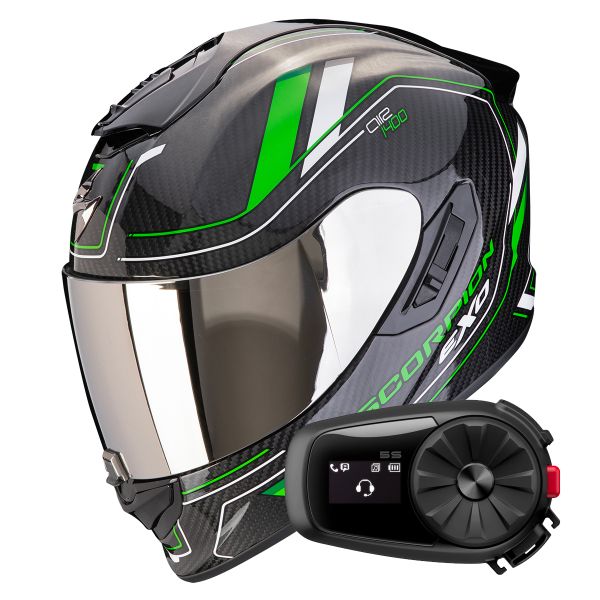Integral Scorpion Exo 1400 Evo II Carbon Air Mirage Black Green + Kit Bluetooth 5S Solo