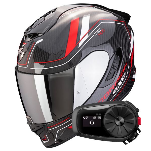Integral Scorpion Exo 1400 Evo II Carbon Air Mirage Black Red White + Kit Bluetooth 5S Sol