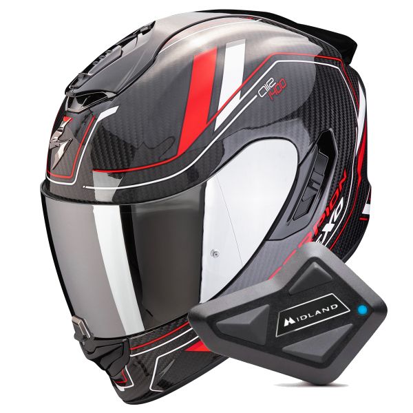 Integral Scorpion Exo 1400 Evo II Carbon Air Mirage Black Red White + Kit Bluetooth BT Min
